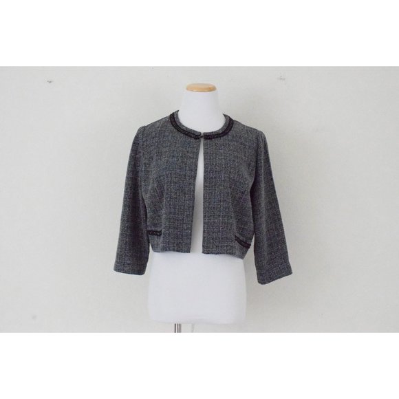 Vintage Micro Plaid Crop Jacket | 80s polyester jacket size 10 - Picture 2 of 10